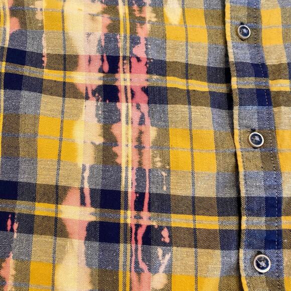 Denim & Flower Slim Fit Yellow Blue Plaid Flannel Long Sleeve Shirt XL - Picture 4 of 12
